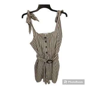 Miou muse linen striped romper White & Beige Medium Boho Beachy Summer